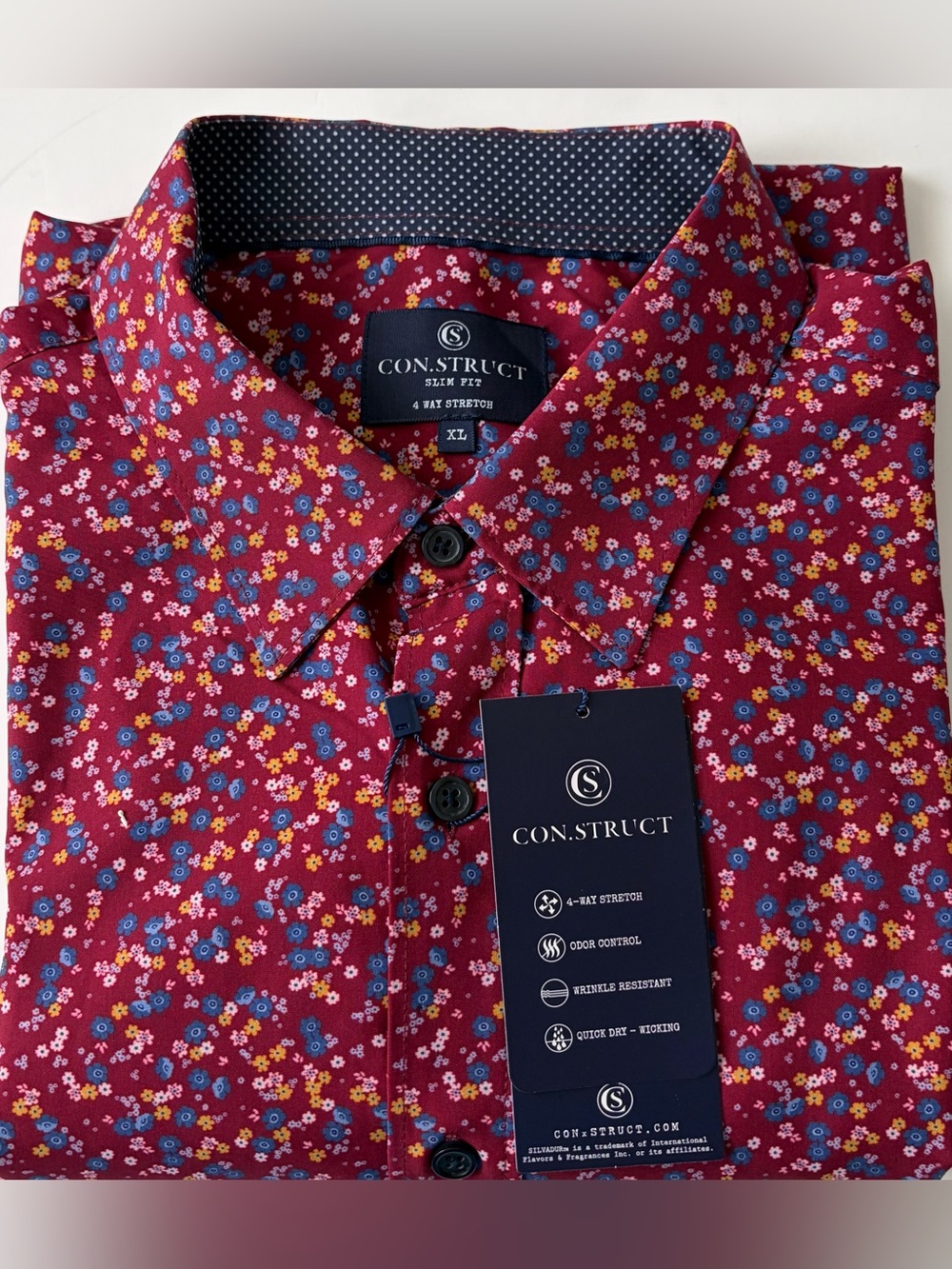 CONSTRUCT Slim Fit 4 Way Stretch Long Sleeve Button Up Shirt Size XL Quick Dry